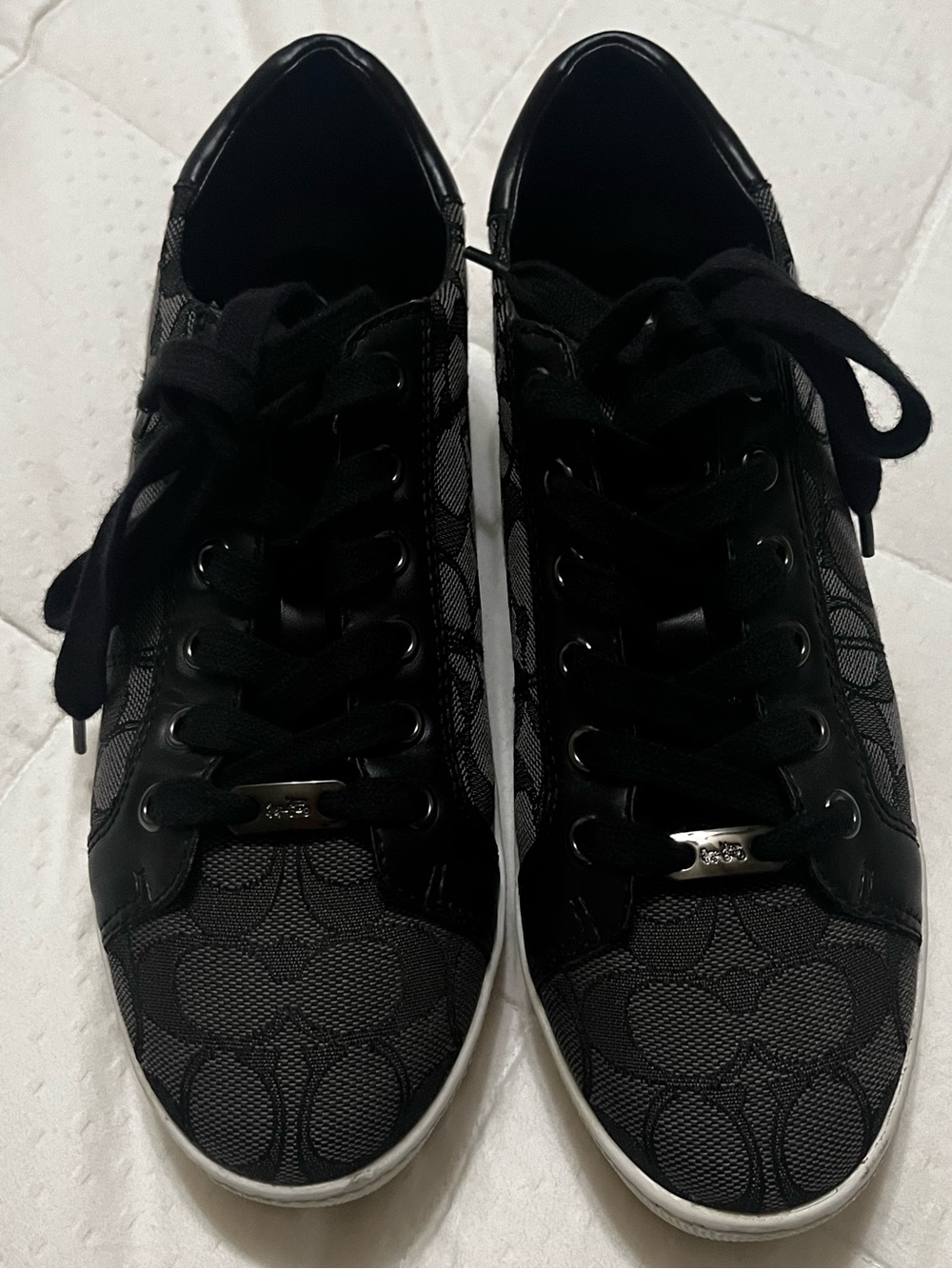 Coach Black Logo Canvas Low-Top Sneakers - Picture 1 of 5